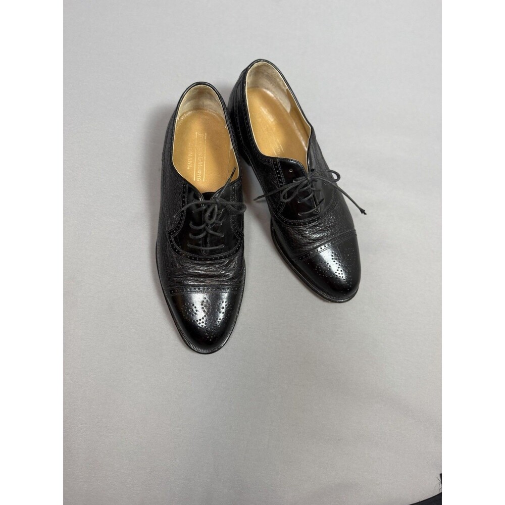 Johnston & Murphy Black Leather Toe Wingtip Oxford Shoes Made in Italy 9.5 M - Picture 6 of 14